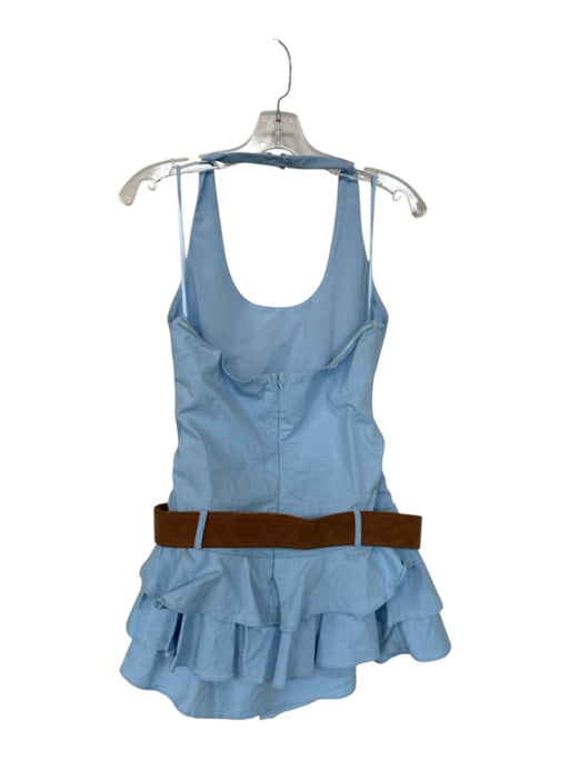 Blush Size M Light Blue Cotton Blend Halter Belt Ruffle Built in Shorts Dress Light Blue / M