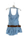 Blush Size M Light Blue Cotton Blend Halter Belt Ruffle Built in Shorts Dress Light Blue / M