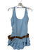 Blush Size M Light Blue Cotton Blend Halter Belt Ruffle Built in Shorts Dress Light Blue / M