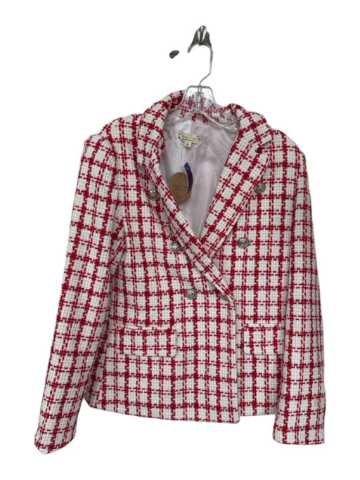tea & cup Size S Red & White Polyester Plaid Shepherd's Check Blazer Red & White / S
