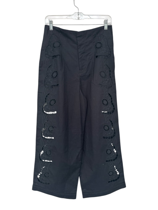 H&M Size 6 Black Cotton Eyelet Zip Fly Wide Leg Pants Black / 6