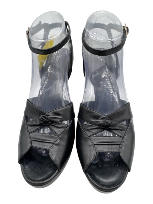Celine Shoe Size 40B Black Leather Upper Twist Detail Ankle Buckle Sandals Black / 40B