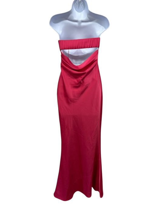 Liv Foster Size 0 Coral Pink Polyester Satin Strapless Back Drape Open Back Gown Coral Pink / 0