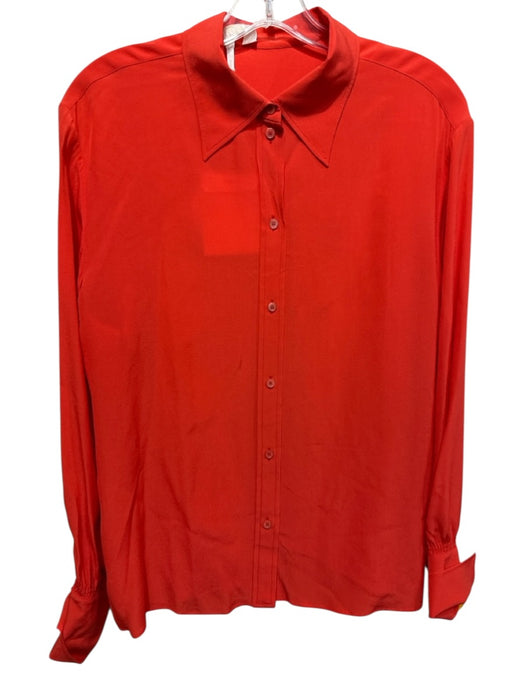Chloe Size 44 / 8 Orange Silk Long Sleeve Button Up & Collar French Cuff Top Orange / 44 / 8