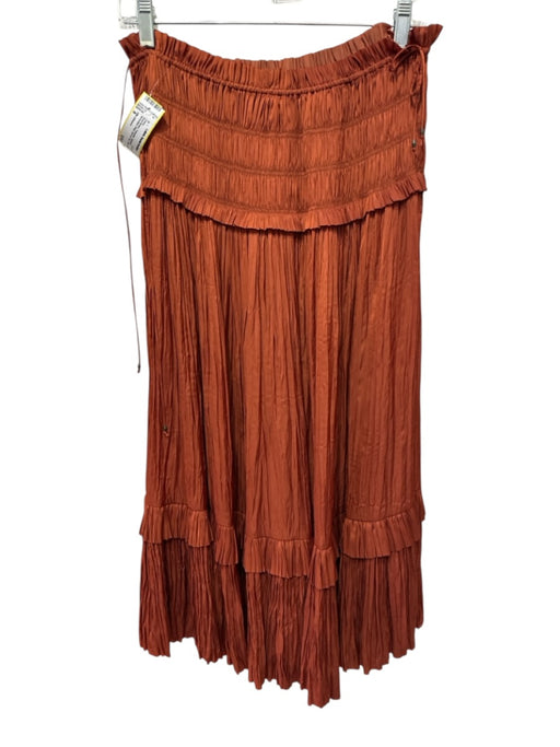Ulla Johnson Size 8 Rust Brown Polyester Strapless Accordion Pleat Tiered Dress Rust Brown / 8