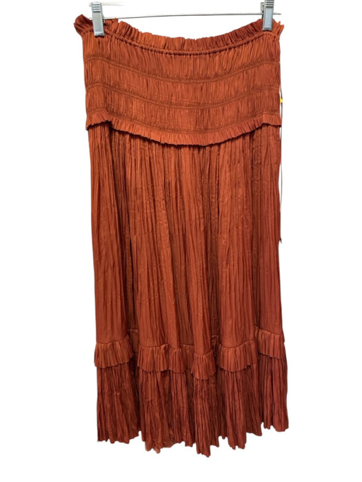 Ulla Johnson Size 8 Rust Brown Polyester Strapless Accordion Pleat Tiered Dress Rust Brown / 8