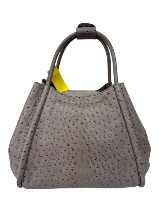 Max Mara Gray Leather Ostrich Top Handle Trapezoid Magnetic Close Bag Gray / Small