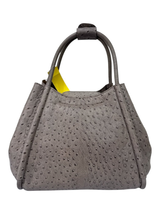 Max Mara Gray Leather Ostrich Top Handle Trapezoid Magnetic Close Bag Gray / Small