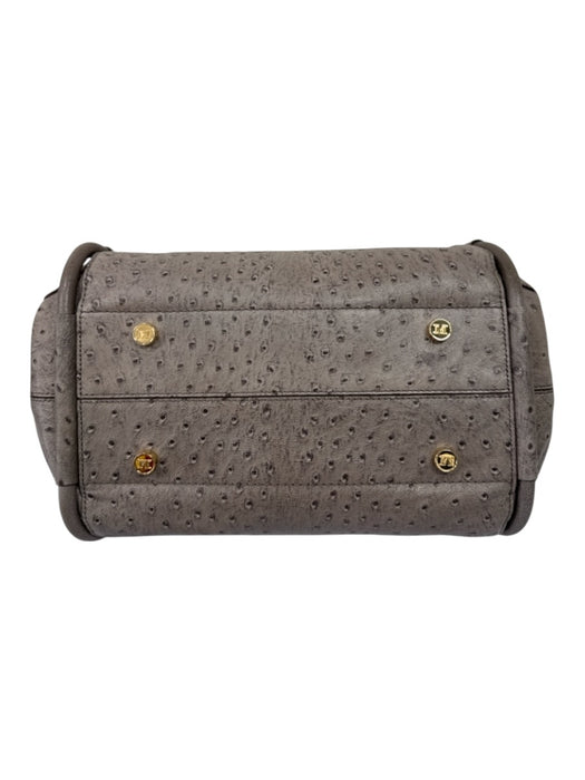 Max Mara Gray Leather Ostrich Top Handle Trapezoid Magnetic Close Bag Gray / Small