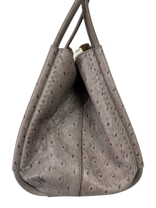 Max Mara Gray Leather Ostrich Top Handle Trapezoid Magnetic Close Bag Gray / Small