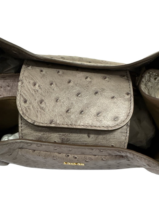 Max Mara Gray Leather Ostrich Top Handle Trapezoid Magnetic Close Bag Gray / Small