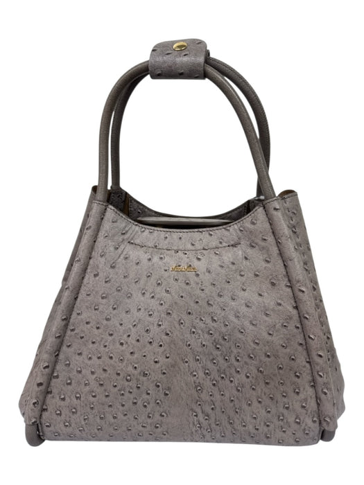 Max Mara Gray Leather Ostrich Top Handle Trapezoid Magnetic Close Bag Gray / Small