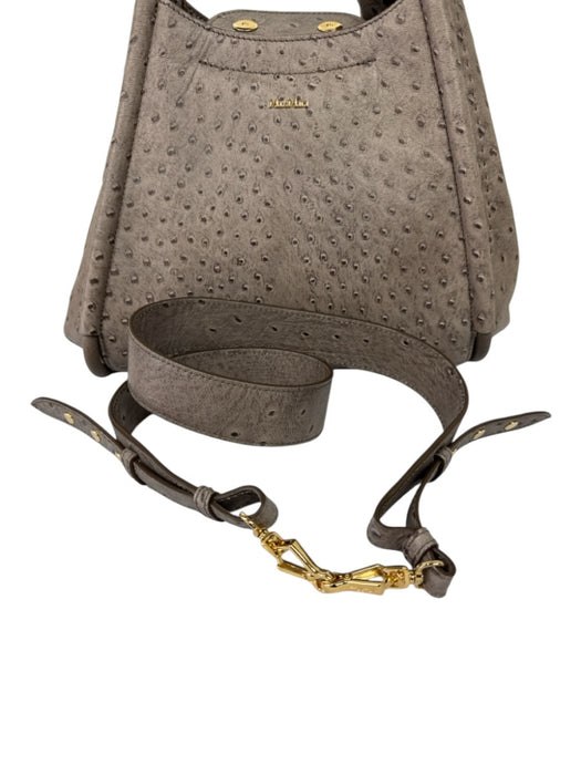 Max Mara Gray Leather Ostrich Top Handle Trapezoid Magnetic Close Bag Gray / Small