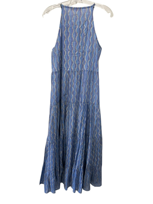 Oliphant Size L Light Blue, Purple & Gold Cotton Sleeveless Vertical Waves Dress Light Blue, Purple & Gold / L