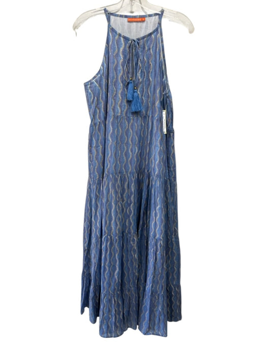 Oliphant Size L Light Blue, Purple & Gold Cotton Sleeveless Vertical Waves Dress Light Blue, Purple & Gold / L