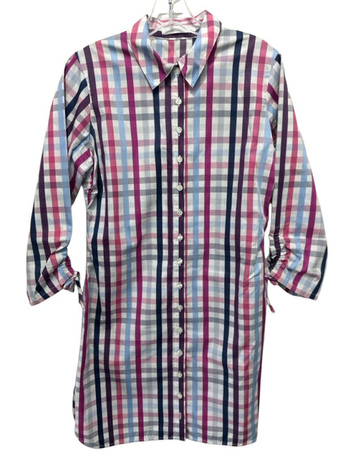 Anne Fontaine Size 40 / s Pink, Navy & Multi Cotton Blend Long Sleeve Dress Pink, Navy & Multi / 40 / s