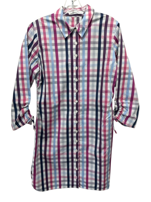 Anne Fontaine Size 40 / s Pink, Navy & Multi Cotton Blend Long Sleeve Dress Pink, Navy & Multi / 40 / s