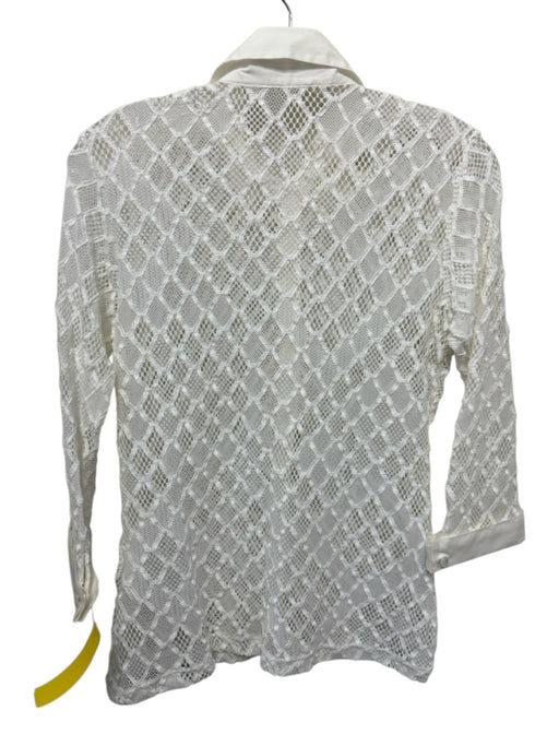 Anne Fontaine Size 40 / s White Polymide Blend 1/2 Sleeve Lace Trim Detail Top White / 40 / s