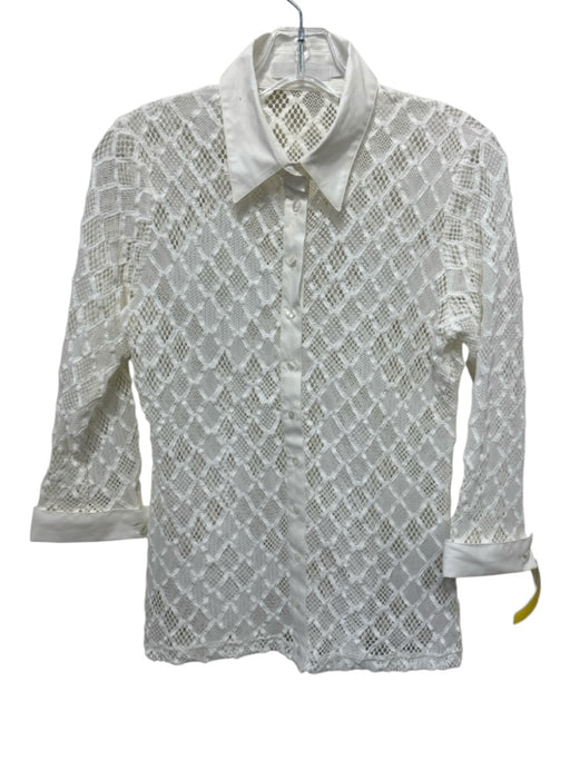 Anne Fontaine Size 40 / s White Polymide Blend 1/2 Sleeve Lace Trim Detail Top White / 40 / s