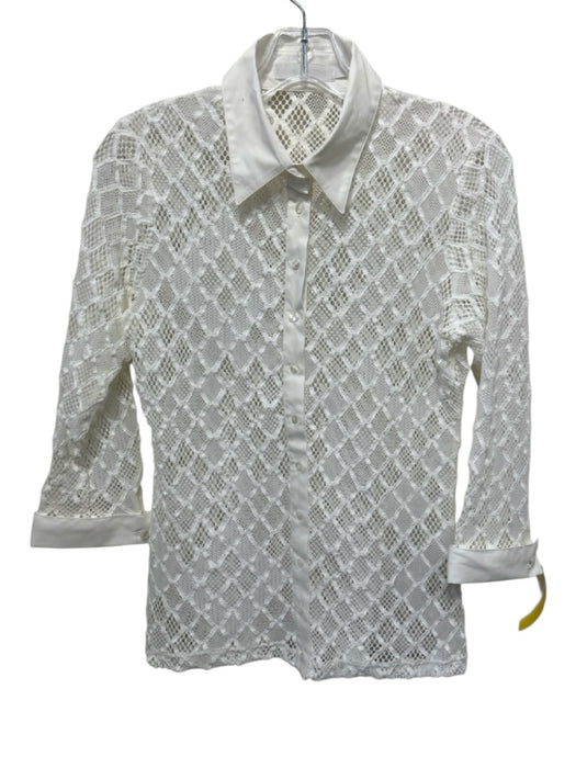 Anne Fontaine Size 40 / s White Polymide Blend 1/2 Sleeve Lace Trim Detail Top White / 40 / s