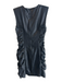 Zara Size M Black Faux Leather Crew Neck Cap Sleeve Back Zip Gathered Dress Black / M