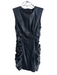 Zara Size M Black Faux Leather Crew Neck Cap Sleeve Back Zip Gathered Dress Black / M
