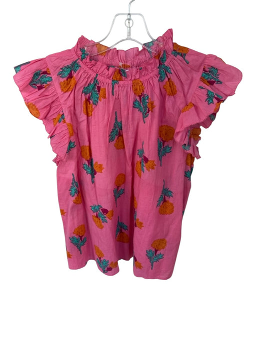 THML Size S Hot pink Cotton Ruffle Plant print Sleeveless Top Hot pink / S
