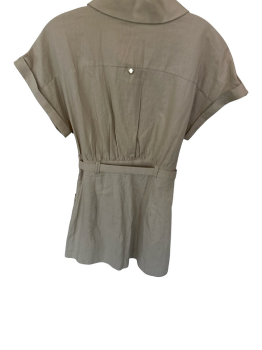 Zara Size S Oatmeal Linen Blend Short Sleeve Button Down Belted Romper Oatmeal / S