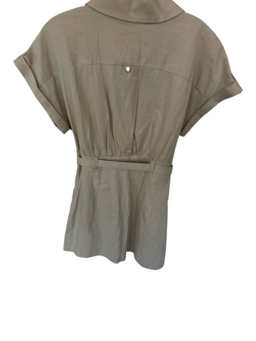 Zara Size S Oatmeal Linen Blend Short Sleeve Button Down Belted Romper Oatmeal / S