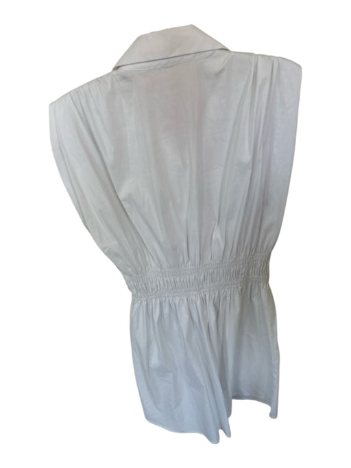 Zara Size XS White Cotton Blend Cap Sleeve Smocked Waist Button Down Dress White / XS