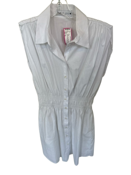 Zara Size XS White Cotton Blend Cap Sleeve Smocked Waist Button Down Dress White / XS