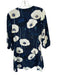 TCEC Size S Navy & Cream Rayon Long Sleeve Poppy Button Down Dress Navy & Cream / S