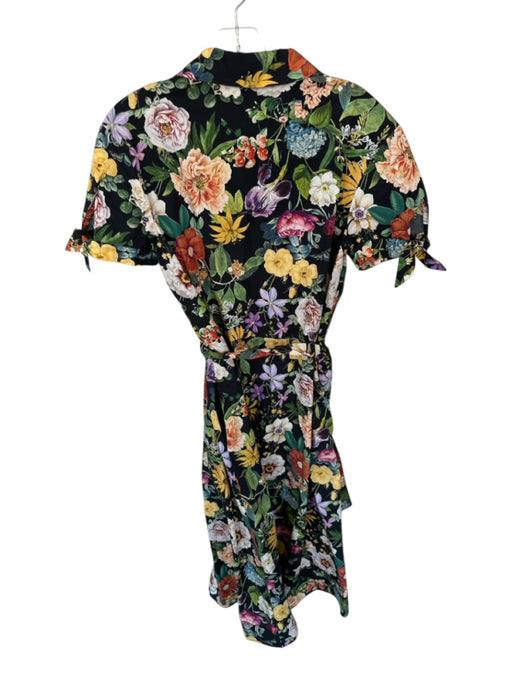 Zara Size XS Black & Multi Cotton Short Sleeve Botanical Button Down Maxi Dress Black & Multi / XS