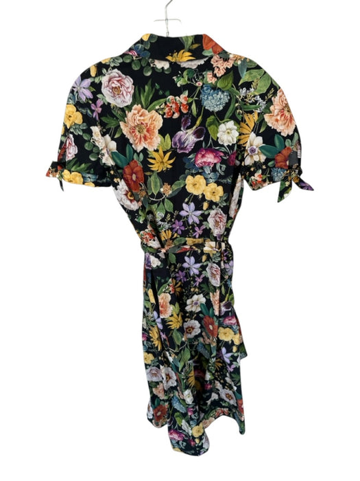 Zara Size XS Black & Multi Cotton Short Sleeve Botanical Button Down Maxi Dress Black & Multi / XS