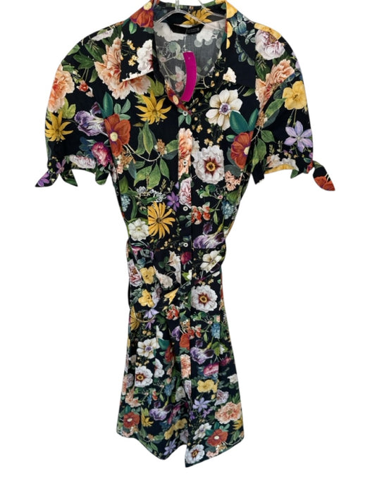 Zara Size XS Black & Multi Cotton Short Sleeve Botanical Button Down Maxi Dress — Labels Resale Boutique