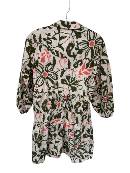 Maeve Size XS Blush & Green Cotton Long Balloon Sleeve Flowers Collar Dress Blush & Green / XS
