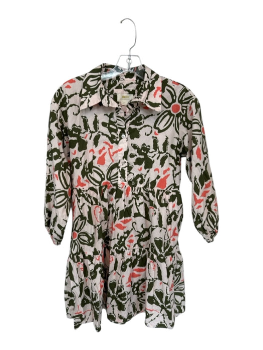 Maeve Size XS Blush & Green Cotton Long Balloon Sleeve Flowers Collar Dress Blush & Green / XS