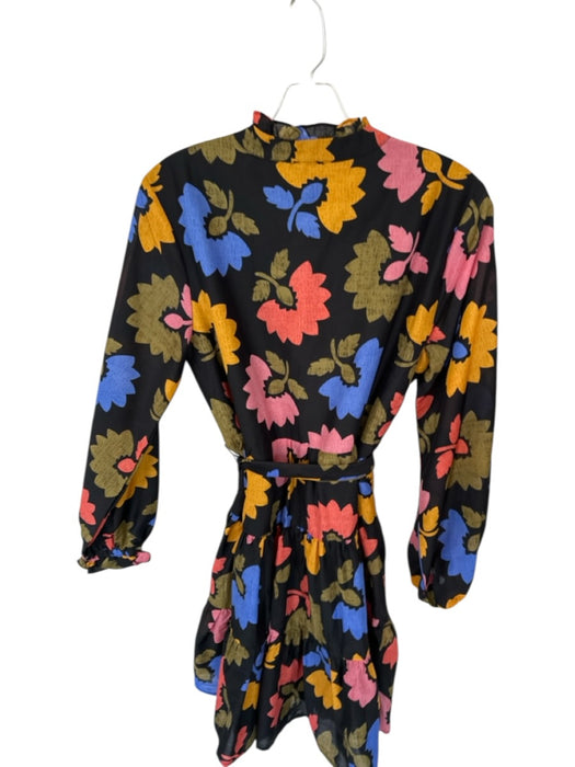 J. Marie Size S Black & Multi Polyester Long Balloon Sleeve Flowers Dress Black & Multi / S