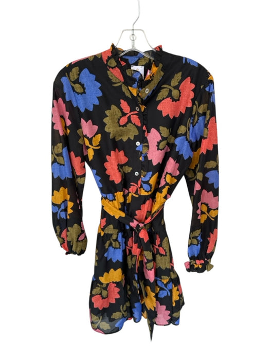 J. Marie Size S Black & Multi Polyester Long Balloon Sleeve Flowers Dress Black & Multi / S