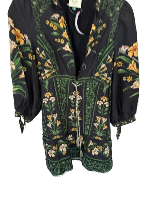 Farm Rio Size XS Black & Green Viscose Long Balloon Sleeve Botanical Dress Black & Green / XS