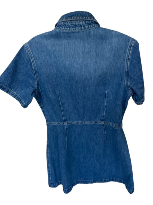 Zara Size L Med Dark Wash Cotton Short Sleeve Button Down Denim Dress Med Dark Wash / L