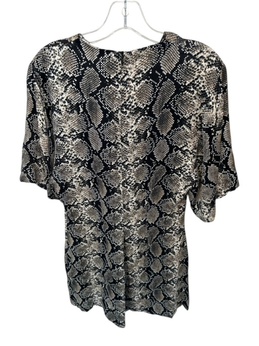 Zara Size M Black & Tan Viscose 3/4 Sleeve Snake Print Back Zip Dress Black & Tan / M