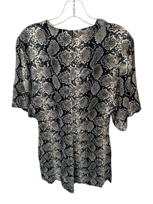 Zara Size M Black & Tan Viscose 3/4 Sleeve Snake Print Back Zip Dress Black & Tan / M