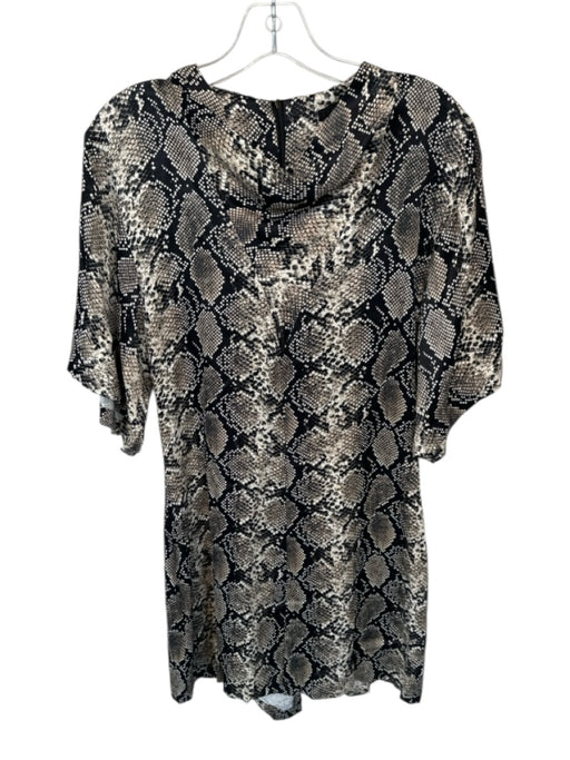 Zara Size M Black & Tan Viscose 3/4 Sleeve Snake Print Back Zip Dress Black & Tan / M