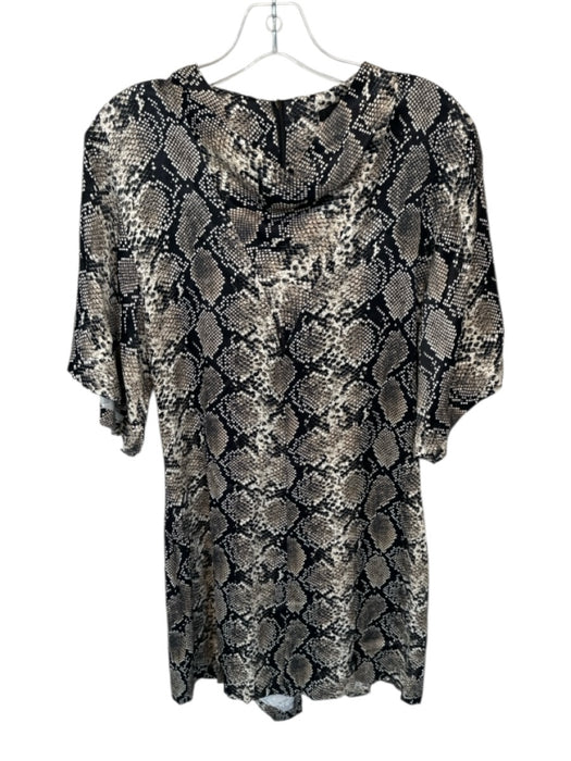 Zara Size M Black & Tan Viscose 3/4 Sleeve Snake Print Back Zip Dress Black & Tan / M