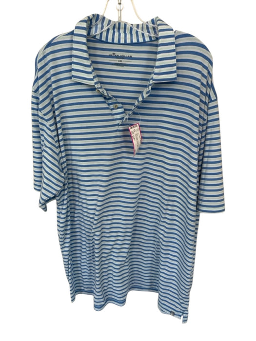 Peter Millar Size XXL Blue & White Polyester Blend Striped Men's Polo Blue & White / XXL
