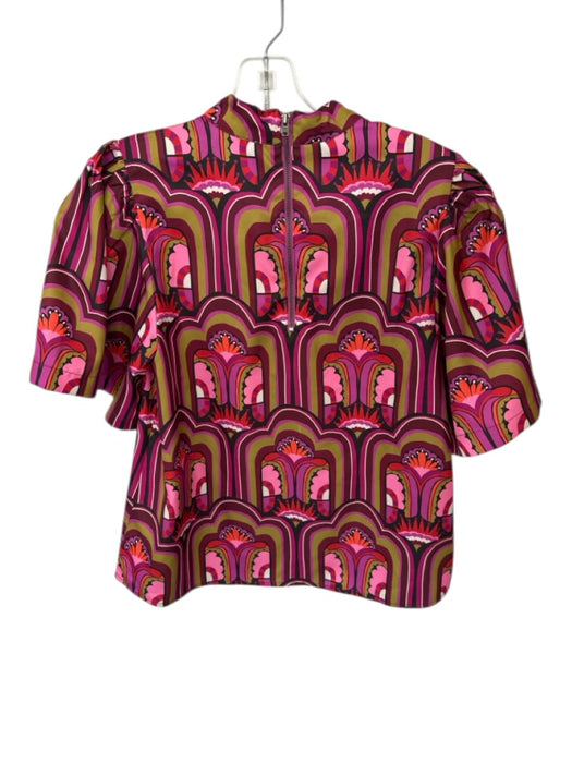 Crosby Size XS Purple & Green Polyester Mock Neck Kaleidoscope Short Sleeve Top Purple & Green / XS