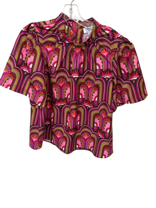 Crosby Size XS Purple & Green Polyester Mock Neck Kaleidoscope Short Sleeve Top Purple & Green / XS