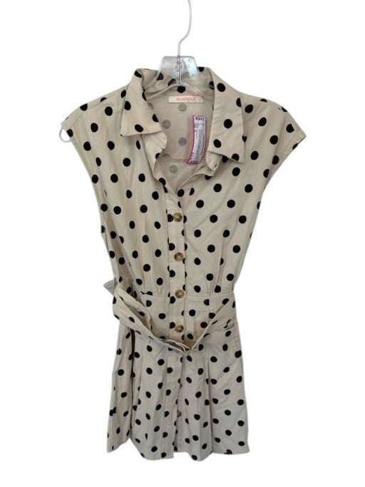 Olivaceous Size S Tan & black Cotton Short Sleeve Polka Dot Button Down Dress Tan & black / S