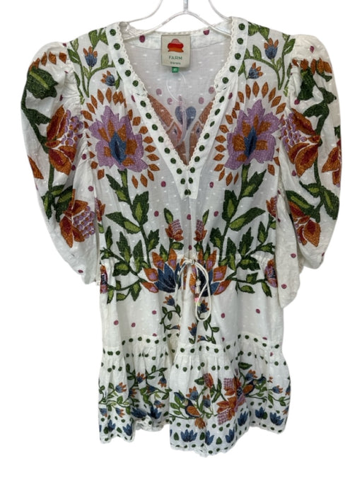 Farm Rio Size XS Green & Purple Cotton Long Sleeve Botanical Swiss Dot Dress Green & Purple / XS